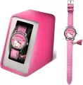 Zegarek analogowy z koralowym paskiem w metalowym opakowaniu Hello Kitty - tantis.pl