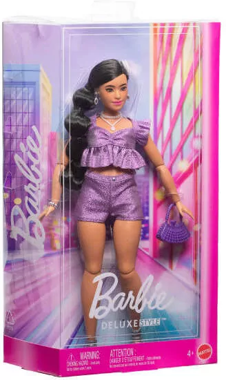 Barbie Deluxe Style Lalka Fioletowy top i szorty - tantis.pl