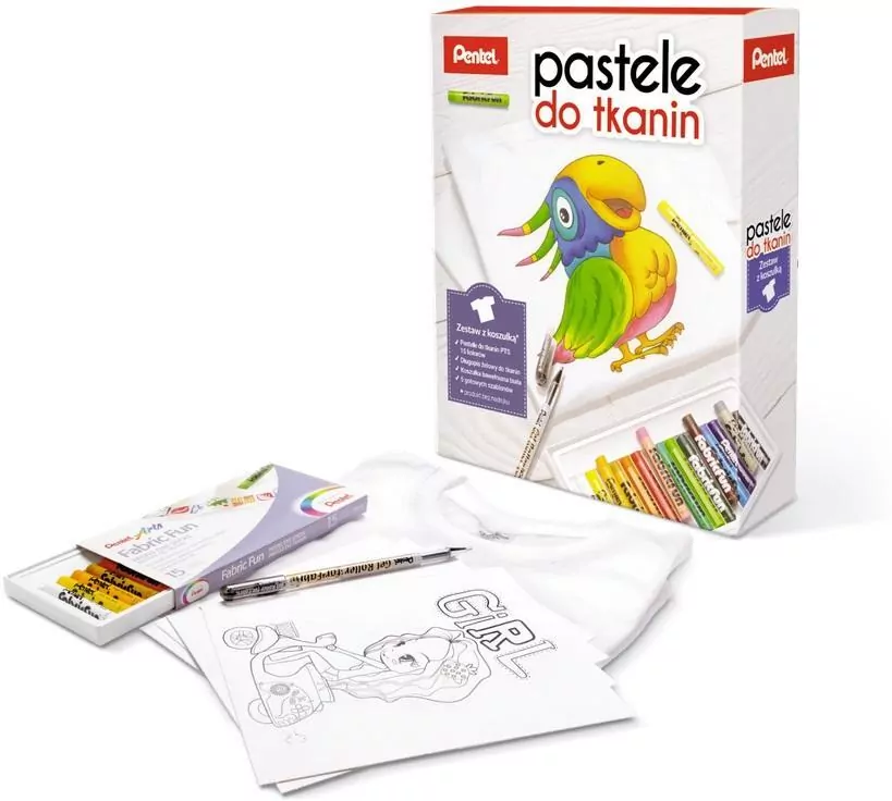 Kredki Pastele do tkanin 15 kol. z koszulką - tantis.pl