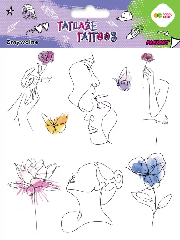 Tatuaże zmywalne Llineart + Aquarella HAPPY COLOR - tantis.pl