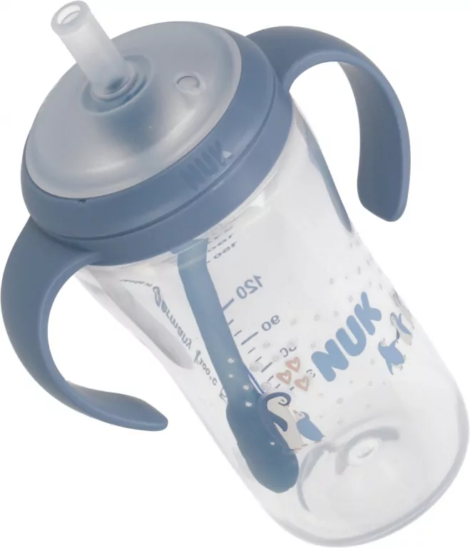 NUK. Butelka do nauki picia ze słomką. 260 ml. Pingwin - tantis.pl