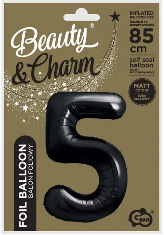 Balon foliowy B&C cyfra 5 matowa czarna 85cm - tantis.pl