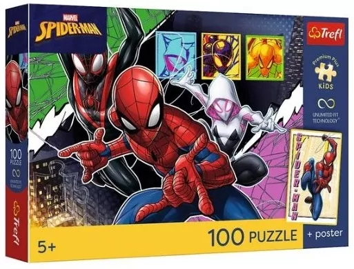 Puzzle 100 Marvel Bohaterski pająk + platat TREFL - tantis.pl