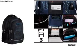 Plecak geometryczny trzykomorowy czarny 28x12x37cm