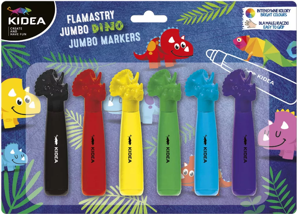 Flamastry Jumbo. Dinozaury. 6 kolorów - tantis.pl
