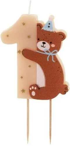 Świeczka urodzinowa 1 z misiem mix 7cm - tantis.pl