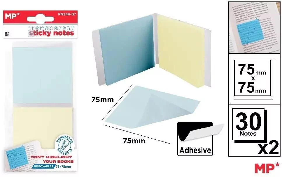 Karteczki samoprzylepne przezrocz 75x75mm 2x30szt - tantis.pl
