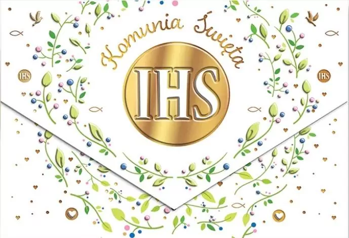 Karnet koperta A5 Komunia. Listki IHS - tantis.pl
