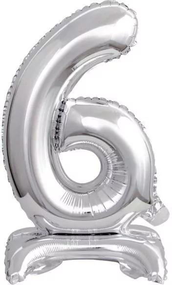 Balon foliowy mini cyfra 6 na stojaku srebrna - tantis.pl