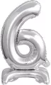 Balon foliowy mini cyfra 6 na stojaku srebrna - tantis.pl