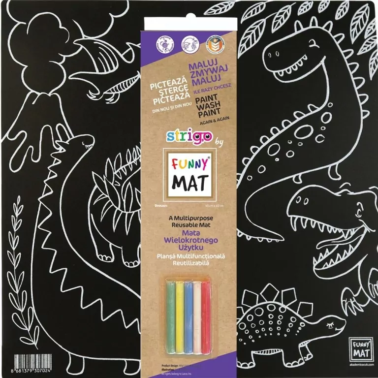 Mata czarna + kreda Dinozaury Funny Mat STRIGO - tantis.pl