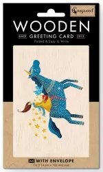 Karnet drewniany C6 + koperta. Jednorożec