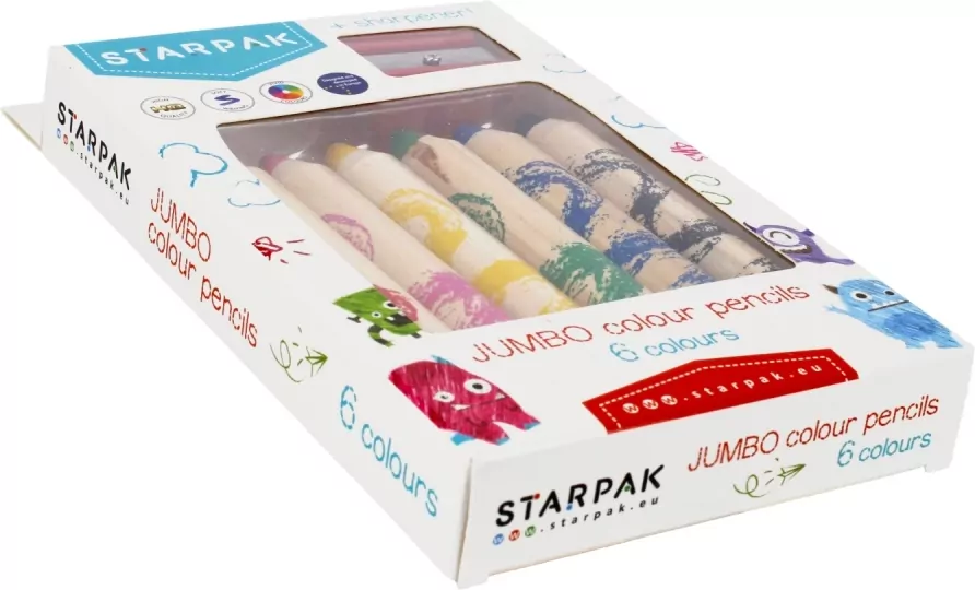Kredki ołówkowe Jumbo z temperówką. 6 kolorów - tantis.pl