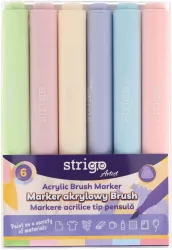 Marker akrylowy z końcówką Brush 6kol STRIGO
