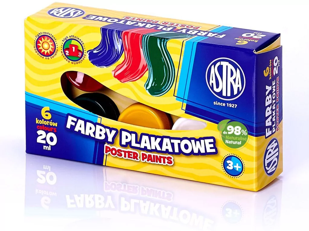 Farby Plakatowe 6 kolorów 20ml ASTRA - tantis.pl