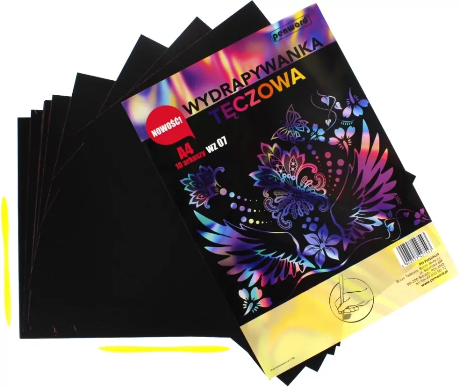 Wydrapywanka tęczowa A4 (10 arkuszy) multikolor + 2 rylce - tantis.pl