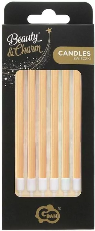 Świeczki B&C metaliczne jasnozłote 13.5x0.4cm 6szt - tantis.pl