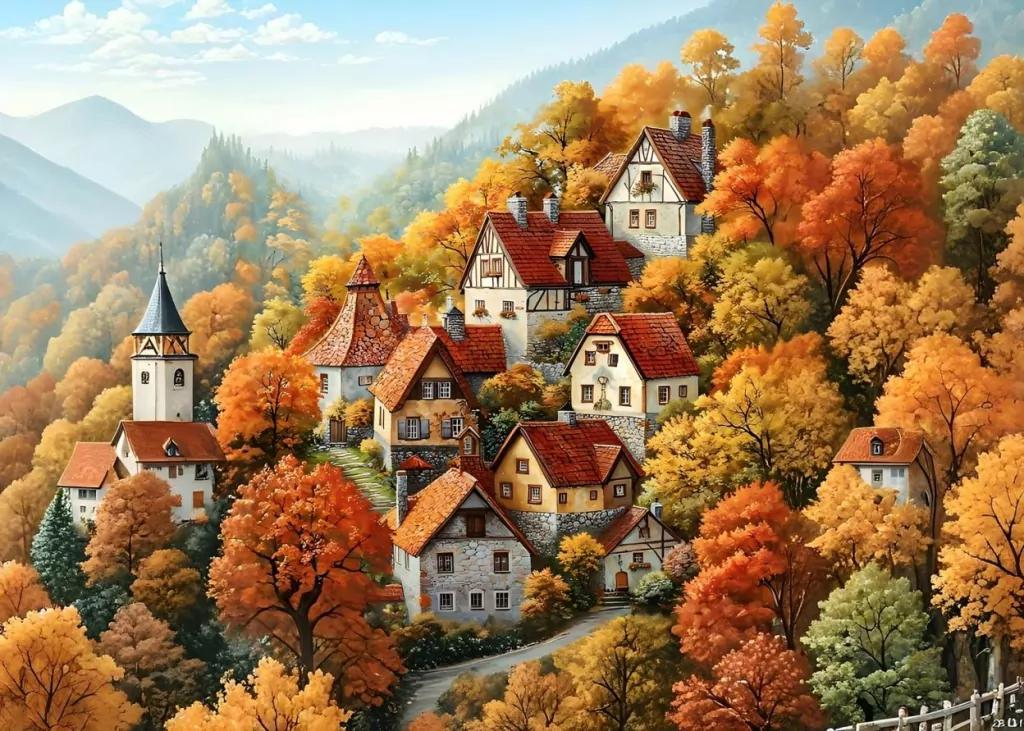 Mozaika diamentowa 5D - Górskie miasteczko 40x30cm - tantis.pl