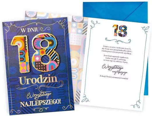 Karnet okolicznościowy. Urodziny 18. Kukartka