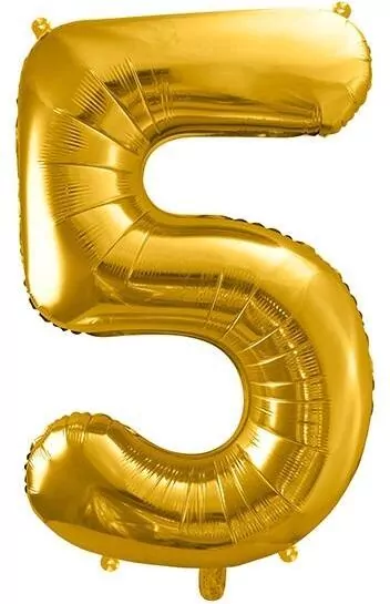 Balon foliowy 86cm. Cyfra 5. Złoty - tantis.pl