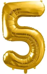 Balon foliowy 86cm. Cyfra 5. Złoty