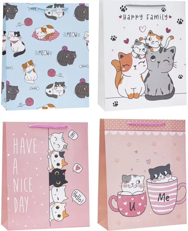 Torebka ozdobna Kotki 26x32x10cm mix ROZETTE. 1 sztuka - tantis.pl