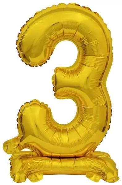 Balon foliowy mini cyfra 3 ze stopką złota 22x40cm - tantis.pl