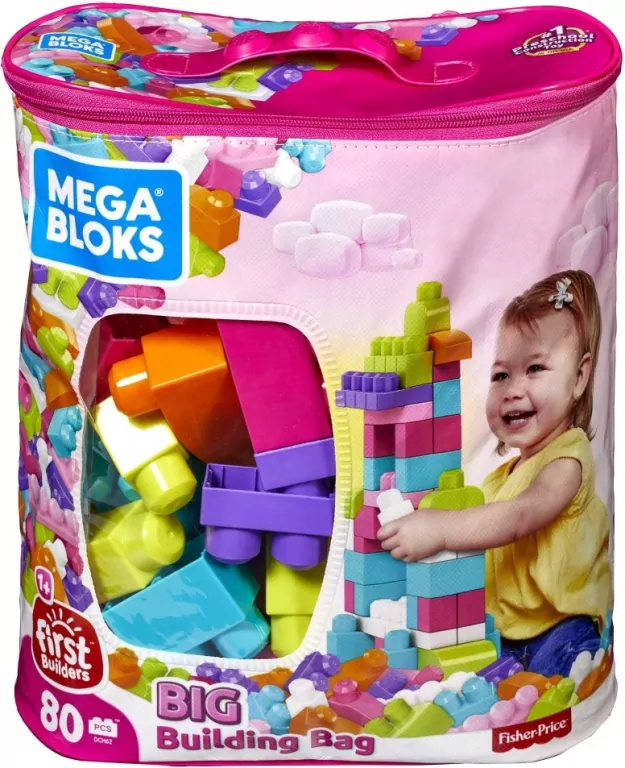 Mega Bloks. Klocki w torbie 80 el. Różowe - tantis.pl