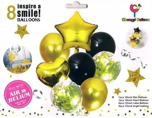 Balony foliowy 46cm Zestaw złoto-czarne z gwiazdką - tantis.pl