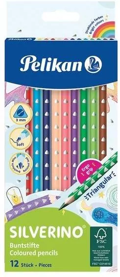 Kredki Silverino trójkątne, 12 kolorów - tantis.pl
