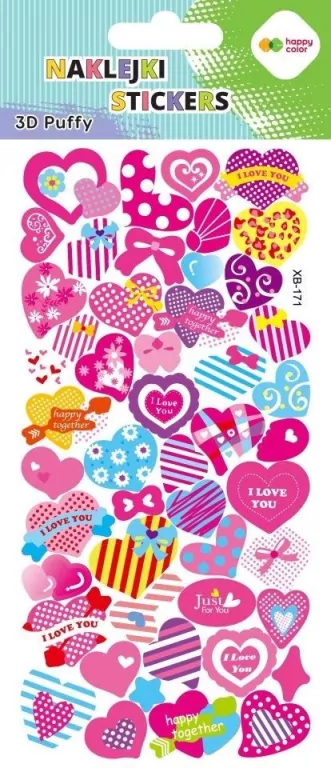 Naklejki 3D Puffy Pink Hearts 9,5x22cm HAPPY COLOR - tantis.pl