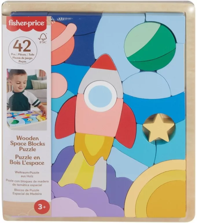 Fisher Price. Drewniane puzzle kosmos - tantis.pl