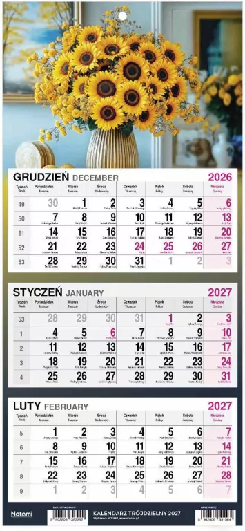 Kalendarz 2027 Trójdzielny Mały Słoneczniki - tantis.pl