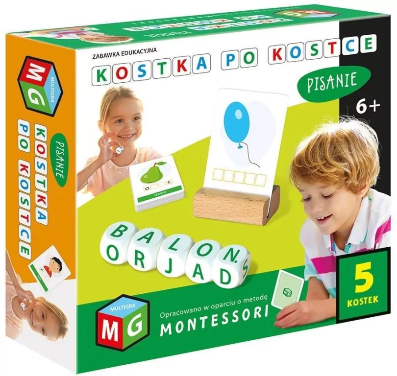 Kostka po kostce. Pisanie 5 kostek. Zabawka edukacyjna Montesori - tantis.pl