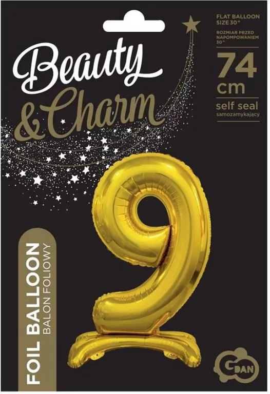 Balon foliowy B&C Cyfra stojąca 9 złota 74cm - tantis.pl