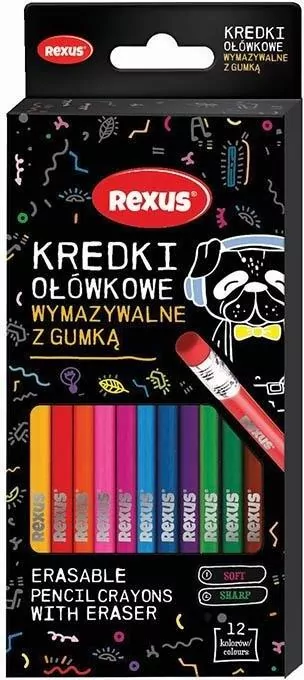 Kredki ołówkowe z gumką wymazywalne 12 kolorów - tantis.pl
