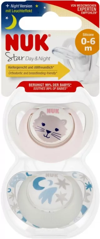 NUK. Day & Night. Smoczki. 0-6 miesięcy. Kotek i noc - tantis.pl