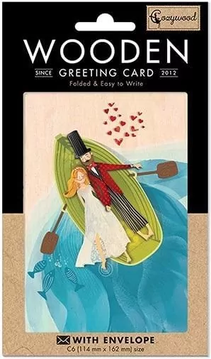 Karnet drewniany C6 + koperta Ślub Para w łódce - tantis.pl