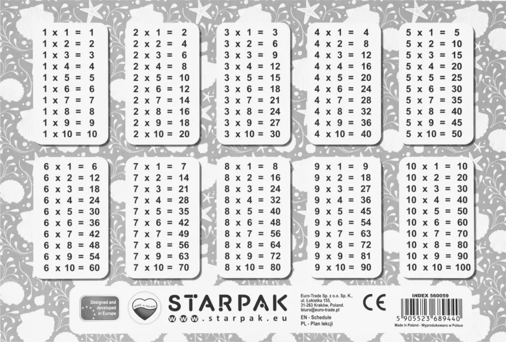 Plan lekcji z tabliczką mnożenia - tantis.pl