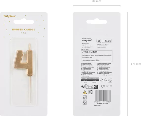 Świeczka urodzinowa cyfra 4 złota 4,5cm - tantis.pl