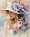 Diamentowa Mozaika Kobieta Blond kapelusz w kwiatach NO-2003092 - tantis.pl