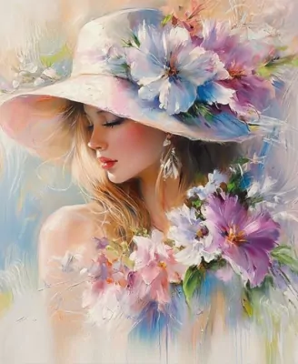 Diamentowa Mozaika Kobieta Blond kapelusz w kwiatach NO-2003092