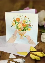 Karnet duży z latającymi motylkami. Bukiet