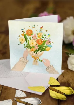 Karnet duży z latającymi motylkami. Bukiet