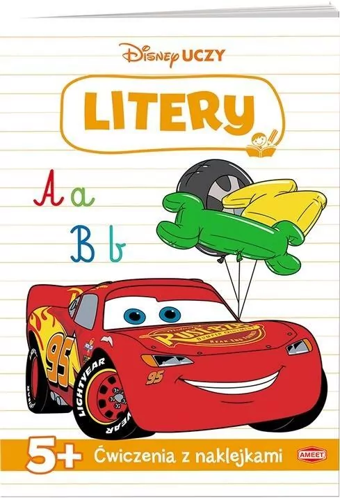 Litery. Disney Uczy. Auta. Ćwiczenia z naklejkami - tantis.pl