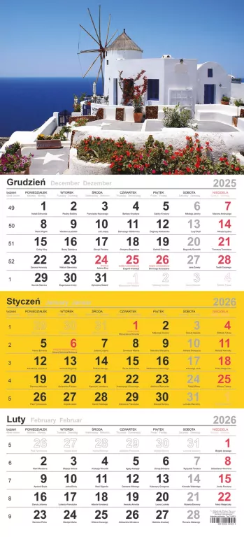 Kalendarz 2026 trójdzielny Grecki młyn - tantis.pl