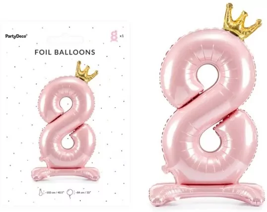Stojący balon foliowy 8 jasny róż 84cm - tantis.pl