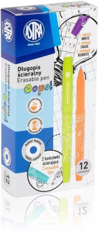Długopis ścieralny Oops! niebieski box, 12 sztuk - tantis.pl