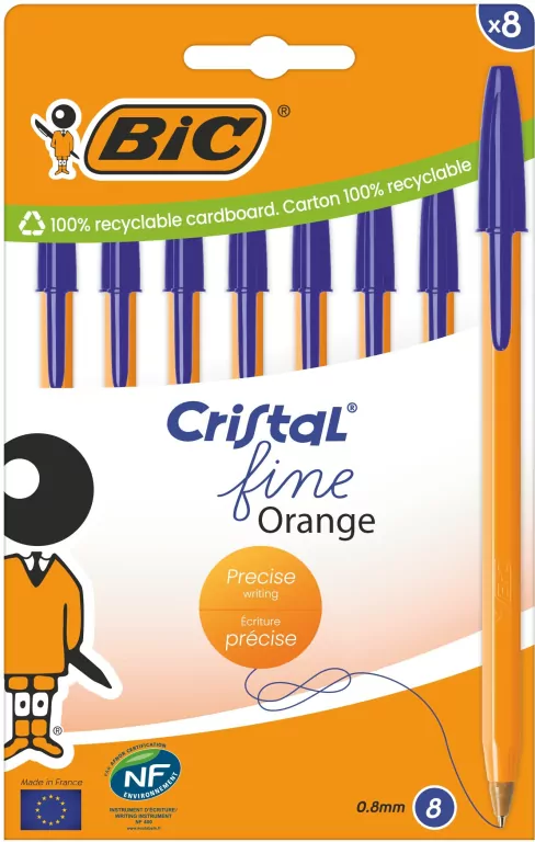 Długopis Cristal Fine Orange niebieski 8szt BIC - tantis.pl