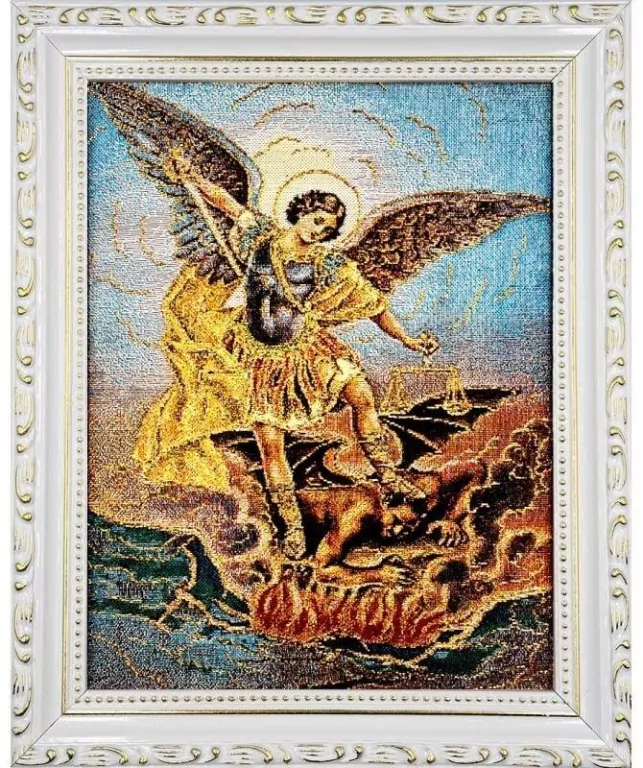 Obraz Haftowany Św. Michał Archanioł 22x27,5cm - tantis.pl